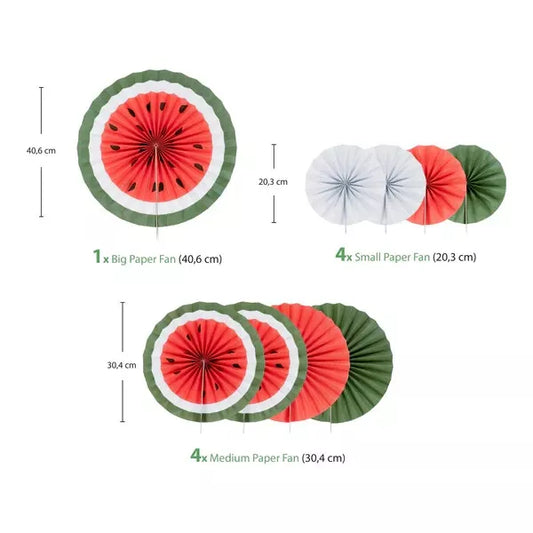 Watermelon Paper Fans for Ramadan & Eid (Set of 9)