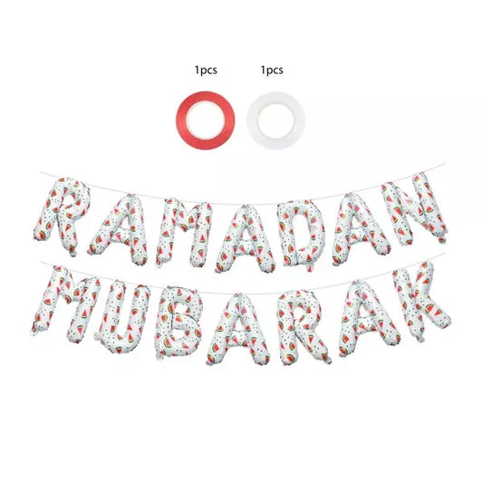 Ramadan Mubarak Watermelon Foil Letter Balloons (White)