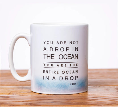 Islamic Printed Ceramic Mug with Rummi Quote "Drop in the ocean..." - MGR 01