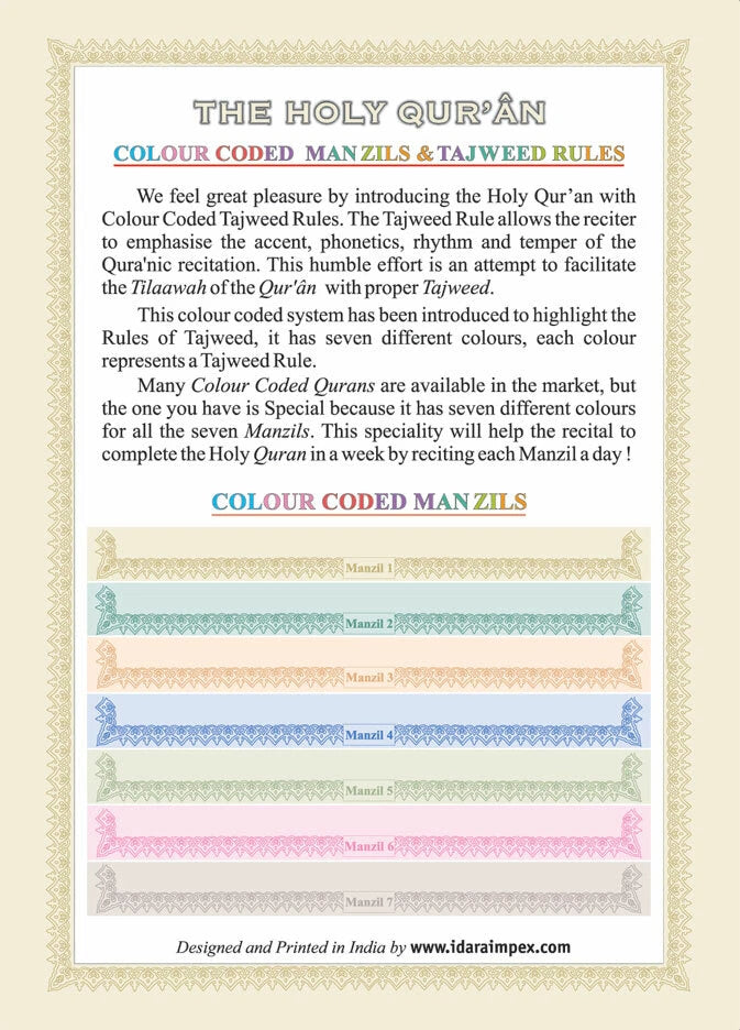 Colour Coded Quran with Tajweed Rules (Manzils – 6 Volumes)