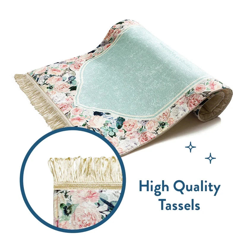 Adult Padded Prayer Mat with Soft Mint Floral Design
