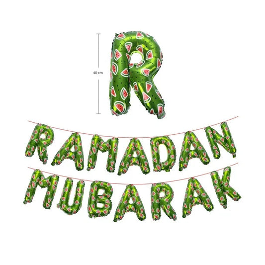 Ramadan Mubarak Watermelon Foil Letter Balloons - Green