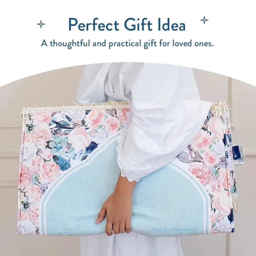 Adult Padded Prayer Mat with Soft Mint Floral Design