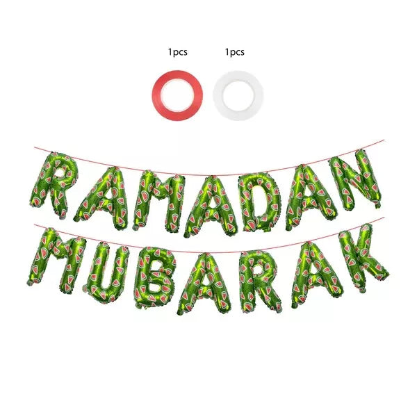 Ramadan Mubarak Watermelon Foil Letter Balloons - Green