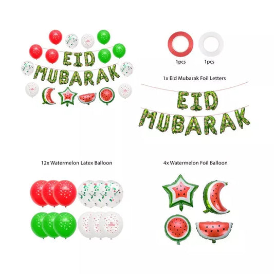 Eid Mubarak Full Sets - Foil Letters, Latex Balloons, Foil Balloons