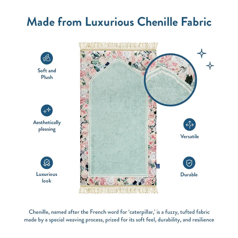 Adult Padded Prayer Mat with Soft Mint Floral Design