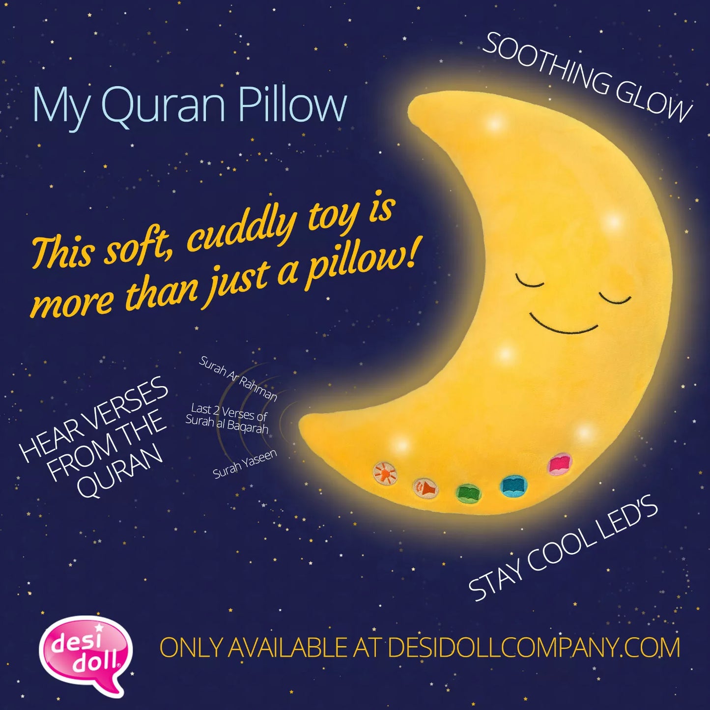 My Quran Moon shaped Pillow with LED Light & Sound