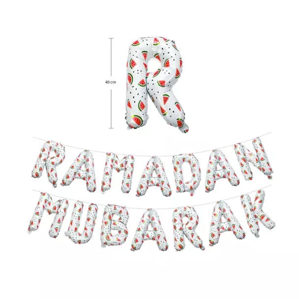 Ramadan Mubarak Watermelon Foil Letter Balloons (White)