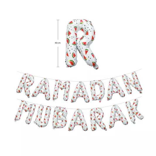 Ramadan Mubarak Watermelon Foil Letter Balloons (White)
