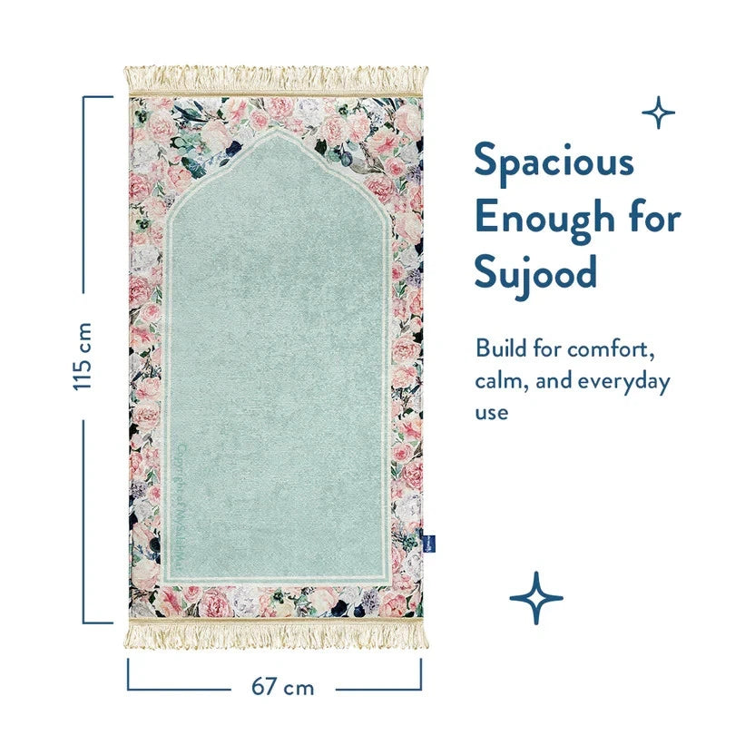 Adult Padded Prayer Mat with Soft Mint Floral Design