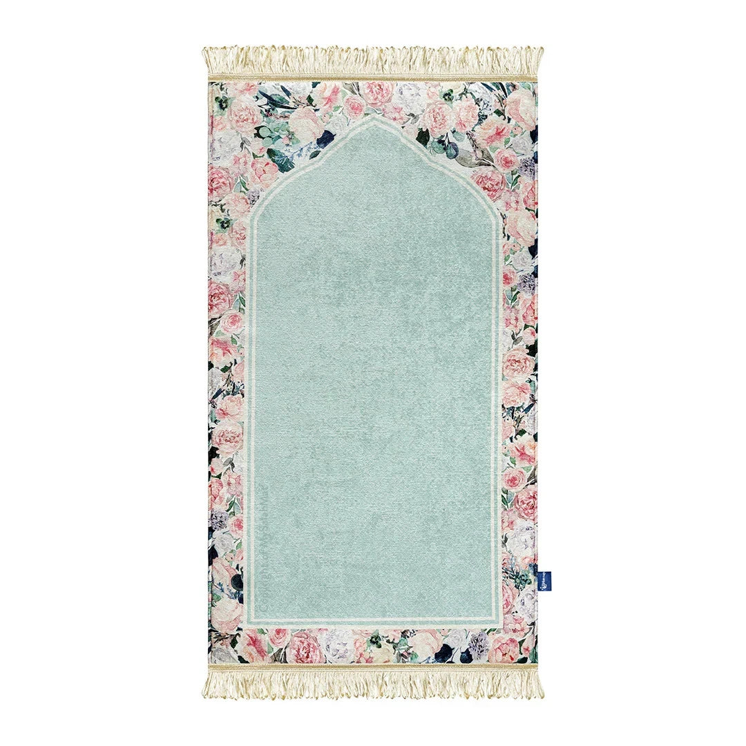 Adult Padded Prayer Mat with Soft Mint Floral Design
