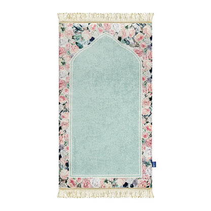 Adult Padded Prayer Mat with Soft Mint Floral Design