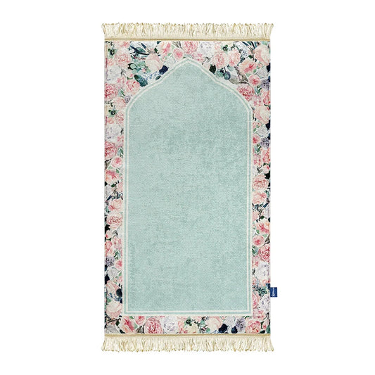 Adult Padded Prayer Mat with Soft Mint Floral Design