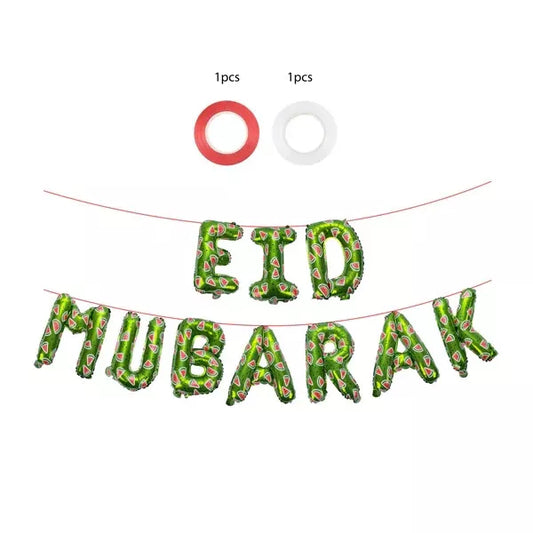 Eid Mubarak Watermelon Foil Letter Balloons - Green